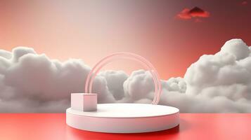 AI generated 3d rendered abstract empty display podium with clouds Minimal scene for product display presentation photo