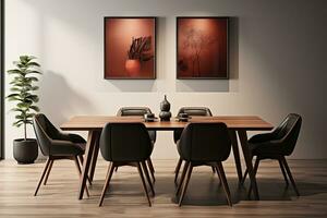 AI generated 3d rendered Minimal style Modern dining room with and interior design with chair and dining table photo