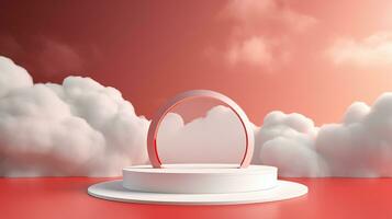 AI generated 3d rendered abstract empty display podium with clouds Minimal scene for product display presentation photo