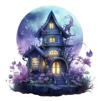 AI generated Moonlight dark themed night elf fairytale fantasy fairy house. AI Generated photo