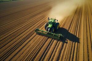 ai generado segador máquina trabajando en campo . combinar segador agricultura máquina cosecha dorado maduro trigo campo. agricultura. aéreo vista. desde arriba. foto