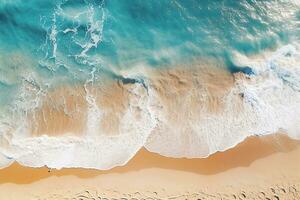 AI generated Top view aerial image from drone of an stunning beautiful sea landscape beach with turquoise water with copy space photo