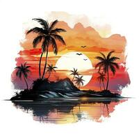 AI generated Tropical sunset for t-shirt design. AI Generated photo