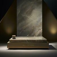 AI generated 3d rendered abstract empty display stone podium with leaves Minimal scene for product display presentation photo