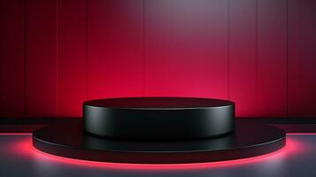 AI generated 3d rendered black theme empty display podium Minimal scene for product display presentation photo