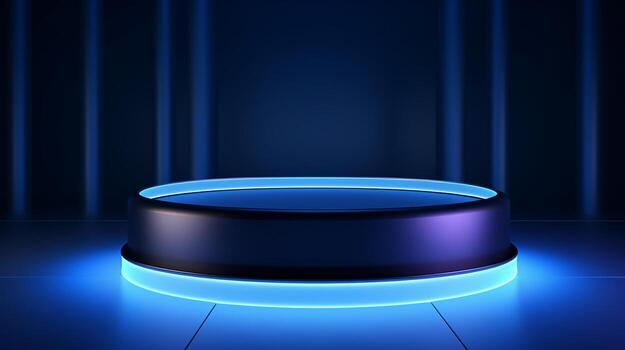 AI generated 3d rendered empty display glass podium with blue lights Minimal scene for product display presentation photo