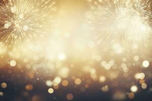 AI generated Gold Vintage Fireworks and bokeh on New Year's Eve and copy space. AI Generated photo