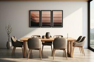 AI generated 3d rendered Minimal style Modern dining room with and interior design with chair and dining table photo