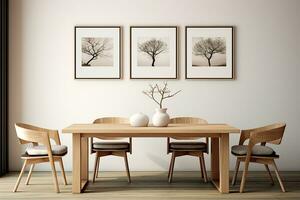AI generated 3d rendered Minimal style Modern dining room with and interior design with chair and dining table photo