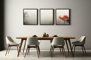 AI generated 3d rendered Minimal style Modern dining room with and interior design with chair and dining table photo