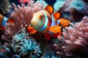 AI generated Closeup of clownfish or anemone fish. Generative AI. photo