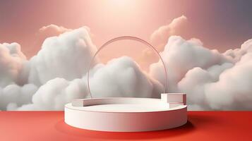 AI generated 3d rendered abstract empty display podium with clouds Minimal scene for product display presentation photo