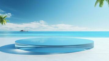 AI generated 3d rendered empty display glass podium in the water Minimal scene for product display presentation photo