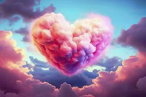 AI generated Beautiful colorful valentine's day heart in the clouds as abstract background. AI Generated photo