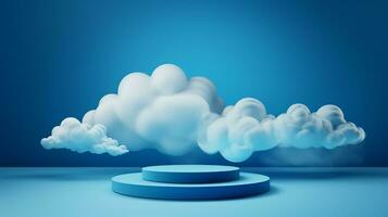 AI generated 3d rendered abstract empty display podium with clouds Minimal scene for product display presentation photo
