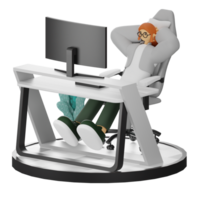 3D Illustration of a Teenage Female Programmer at the Computer Desk png