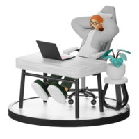 3D Illustration of a Teenage Female Programmer at the Computer Desk png