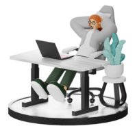 3D Illustration of a Teenage Female Programmer at the Computer Desk png