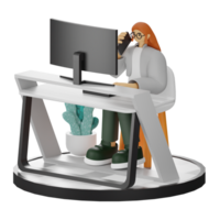 3D Illustration of a Teenage Female Programmer at the Computer Desk png