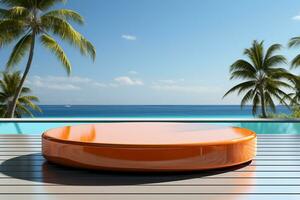 AI generated 3d rendered empty display podium on the water Minimal scene for product display presentation photo
