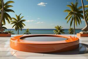 AI generated 3d rendered empty display podium on the water Minimal scene for product display presentation photo