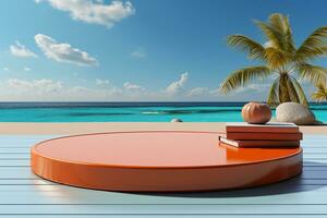 AI generated 3d rendered empty display podium on the water Minimal scene for product display presentation photo