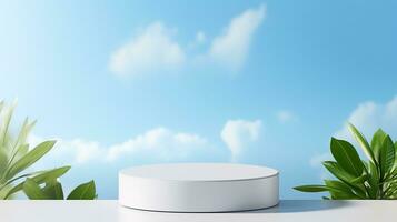 AI generated 3d rendered abstract empty display podium with clouds Minimal scene for product display presentation photo