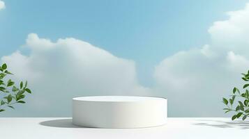 AI generated 3d rendered abstract empty display podium with clouds Minimal scene for product display presentation photo