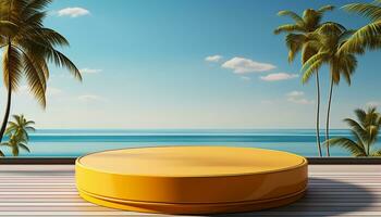 AI generated 3d rendered empty display podium on the water Minimal scene for product display presentation photo