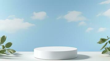 AI generated 3d rendered abstract empty display podium with clouds Minimal scene for product display presentation photo
