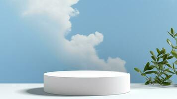 AI generated 3d rendered abstract empty display podium with clouds Minimal scene for product display presentation photo