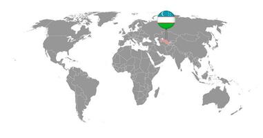 pin mapa con bandera de uzbekistán en el mapa mundial. ilustración vectorial vector