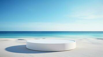 AI generated 3d rendered empty display glass podium on water Minimal scene for product display presentation photo