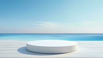 AI generated 3d rendered empty display glass podium on water Minimal scene for product display presentation photo