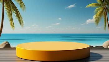 AI generated 3d rendered empty display podium on the water Minimal scene for product display presentation photo
