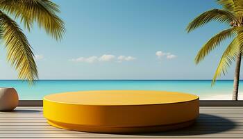 AI generated 3d rendered empty display podium on the water Minimal scene for product display presentation photo