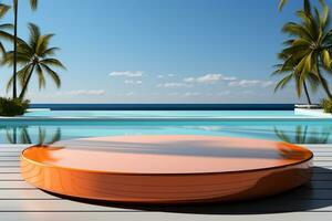 AI generated 3d rendered empty display podium on the water Minimal scene for product display presentation photo