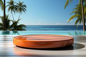 AI generated 3d rendered empty display podium on the water Minimal scene for product display presentation photo