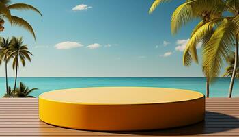 AI generated 3d rendered empty display podium on the water Minimal scene for product display presentation photo