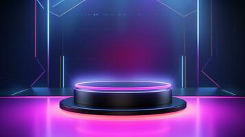 AI generated 3d rendered empty display podium with lights Minimal scene for product display presentation photo