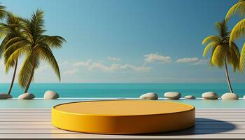 AI generated 3d rendered empty display podium on the water Minimal scene for product display presentation photo