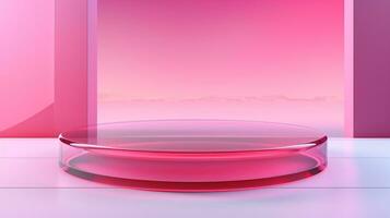 AI generated 3d rendered empty display pink glass podium Minimal scene for product display presentation photo