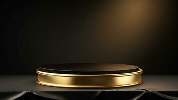 AI generated 3d rendered empty display golden podium Minimal scene for product display presentation photo