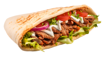 AI generated Close up photo of big and fresh doner without background. Transparent PNG inside