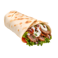 AI generated Close up photo of big and fresh doner without background. Transparent PNG inside