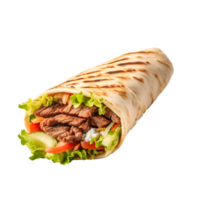 AI generated Close up photo of big and fresh doner without background. Transparent PNG inside