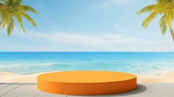 AI generated 3d rendered empty display podium on the water Minimal scene for product display presentation photo