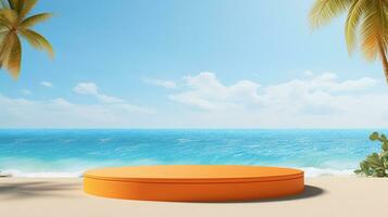 AI generated 3d rendered empty display podium on the water Minimal scene for product display presentation photo