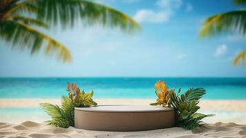 AI generated 3d rendered empty display podium on the water Minimal scene for product display presentation photo