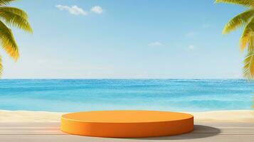 AI generated 3d rendered empty display podium on the water Minimal scene for product display presentation photo